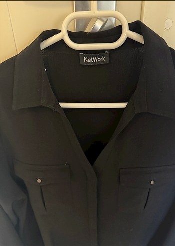 Düğmeli Siyah Kadın Uzun Kollu Gömlek - Görsel 2