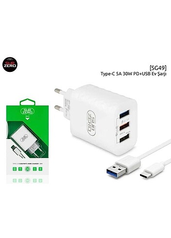 Subzero Sg49 Type-C 3 Usb Girişli 5A 30W Şarj Aleti