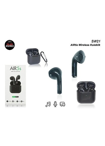 Subzero SW21 AIR5s Siyah Kılıf Hediyeli Bluetooth Kulaklık