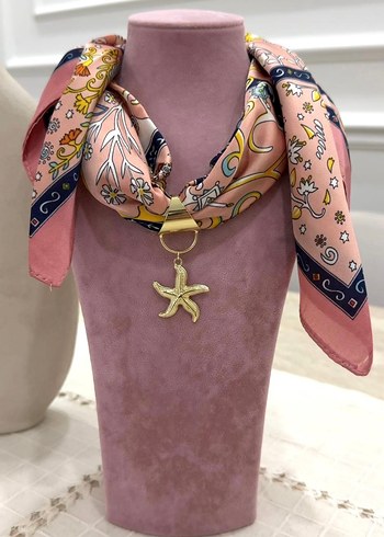 Fular Pembe Zincir Detaylı Bohem Kısa Kolye