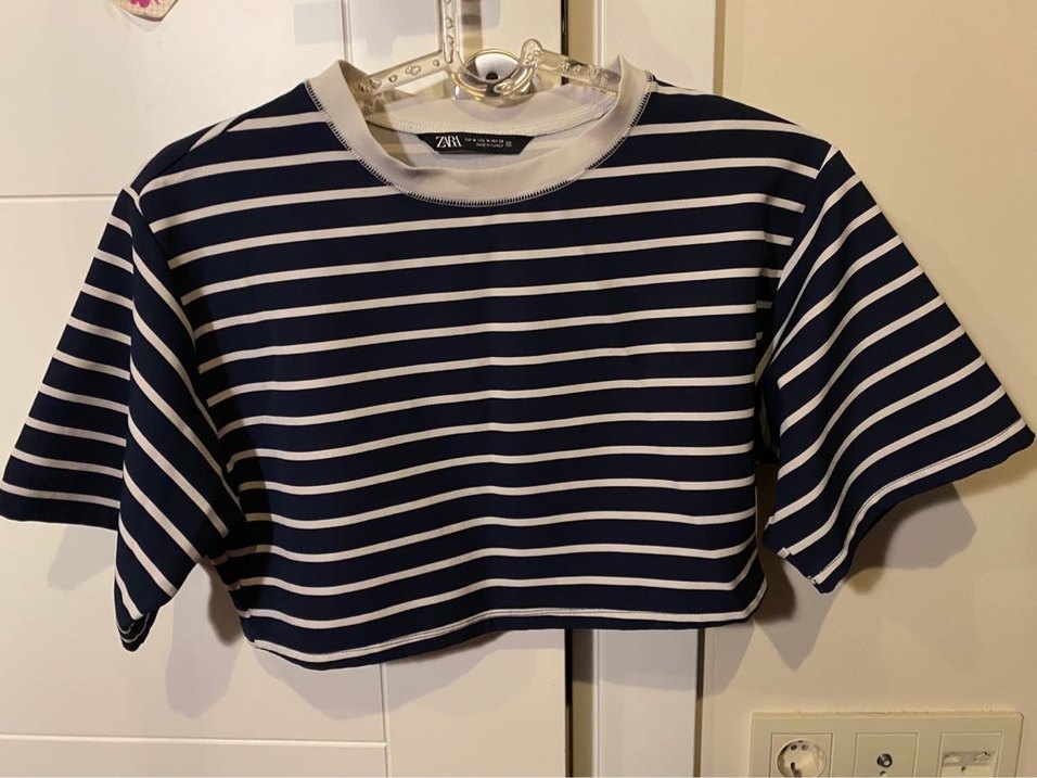 Kadın Mavi Çizgili Kısa Kot Crop Top Zara - Görsel 2