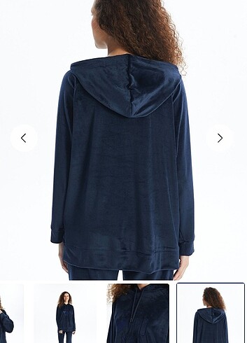 Büyük beden kapüşonlu kadife pijama üst - Görsel 3