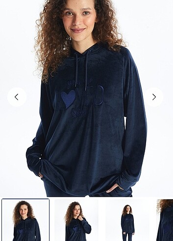 Büyük beden kapüşonlu kadife pijama üst - Görsel 4