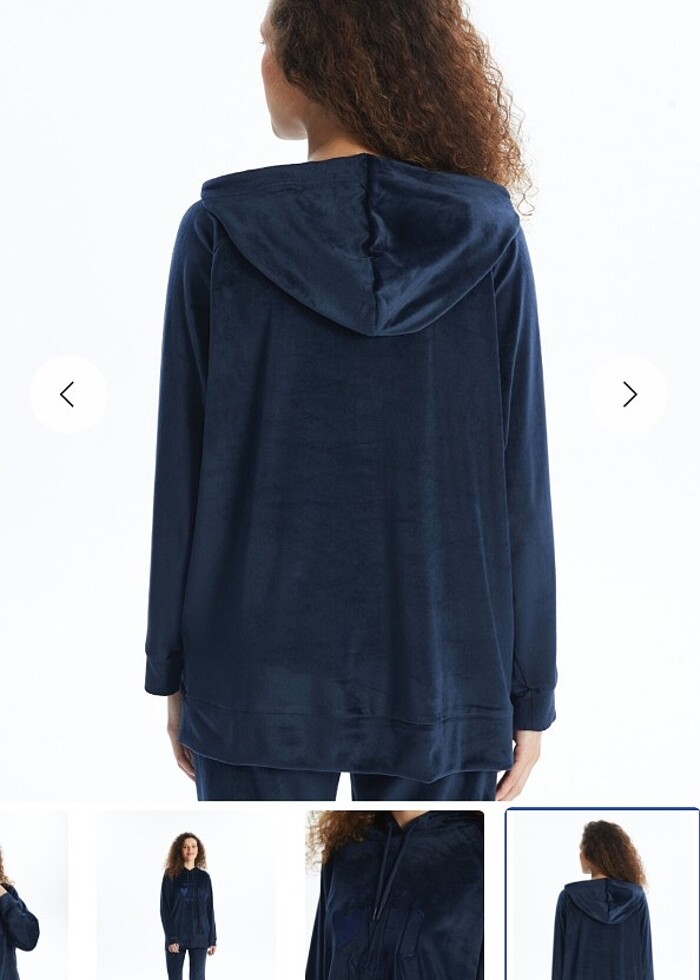 Büyük beden kapüşonlu kadife pijama üst - Görsel 3