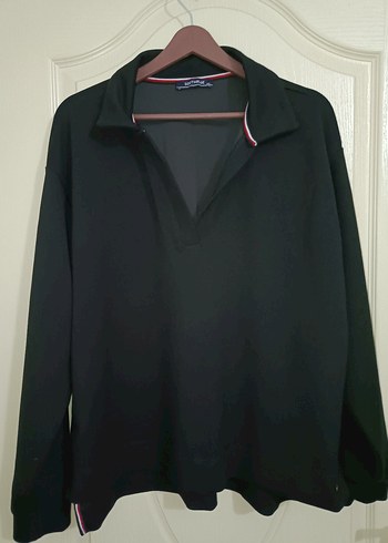 Siyah V Yaka Oversize Kadın Sweatshirt - Görsel 5