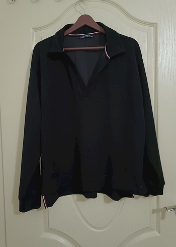 Siyah V Yaka Oversize Kadın Sweatshirt - Görsel 6