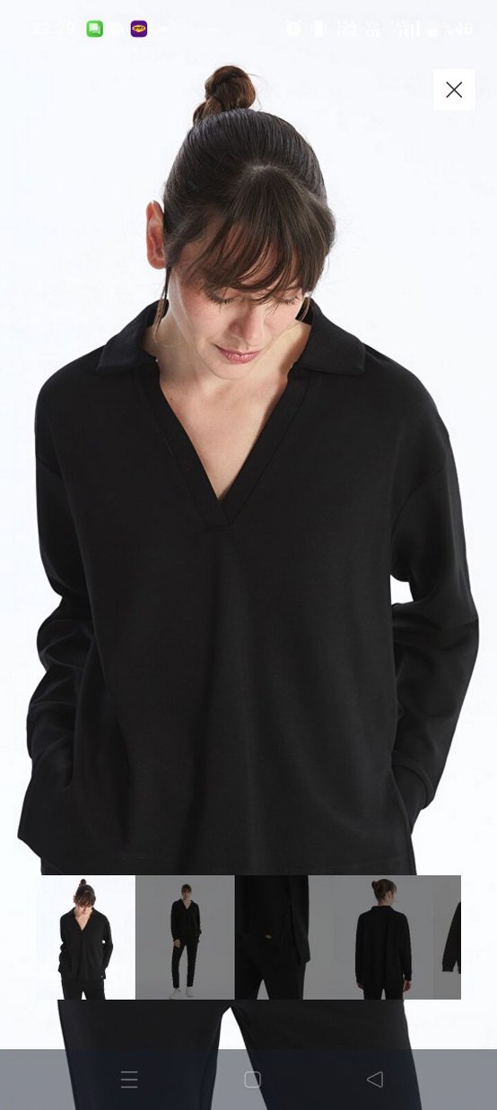 Siyah V Yaka Oversize Kadın Sweatshirt - Görsel 3