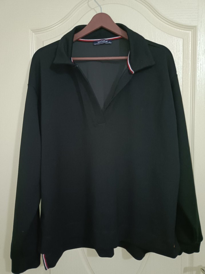 Siyah V Yaka Oversize Kadın Sweatshirt - Görsel 5