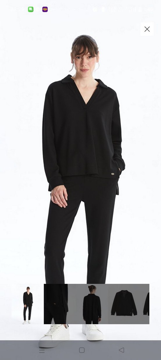 Siyah V Yaka Oversize Kadın Sweatshirt - Görsel 2