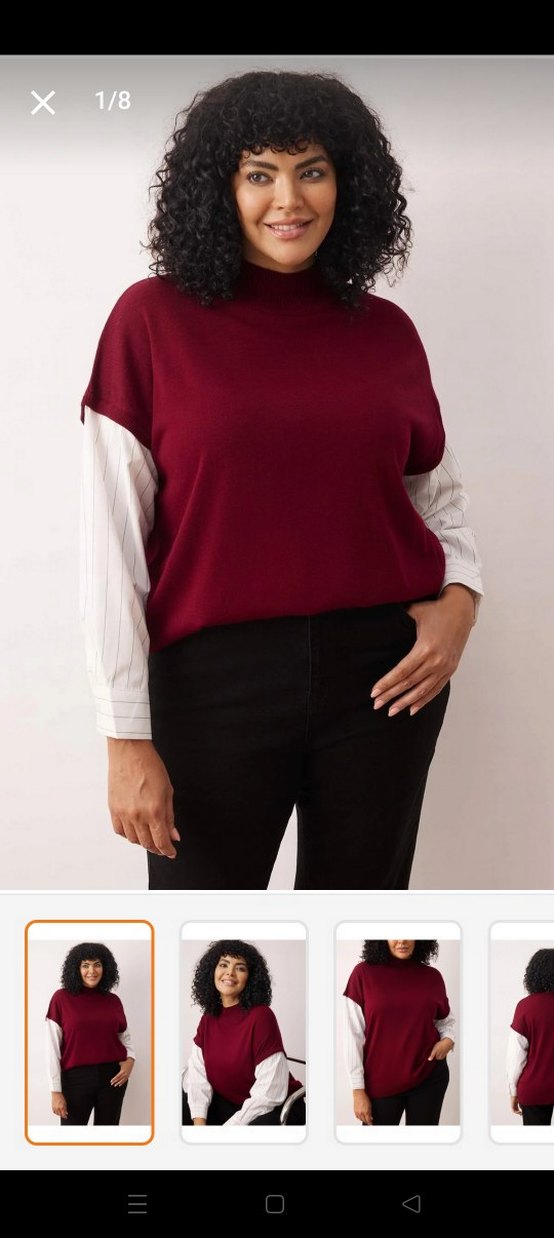 Bordo Yüksek Yakalı Triko Kadın Kazak - Görsel 2