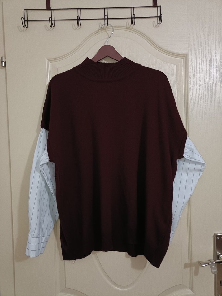 Bordo Yüksek Yakalı Triko Kadın Kazak - Görsel 4