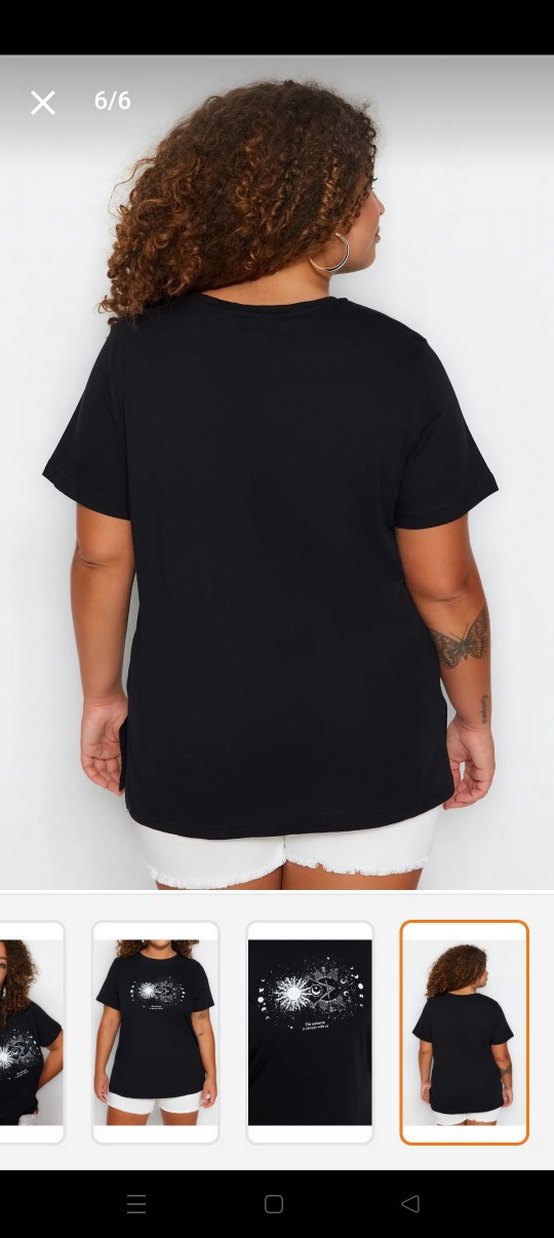 Siyah Baskılı Büyük Beden Tişört - Görsel 5