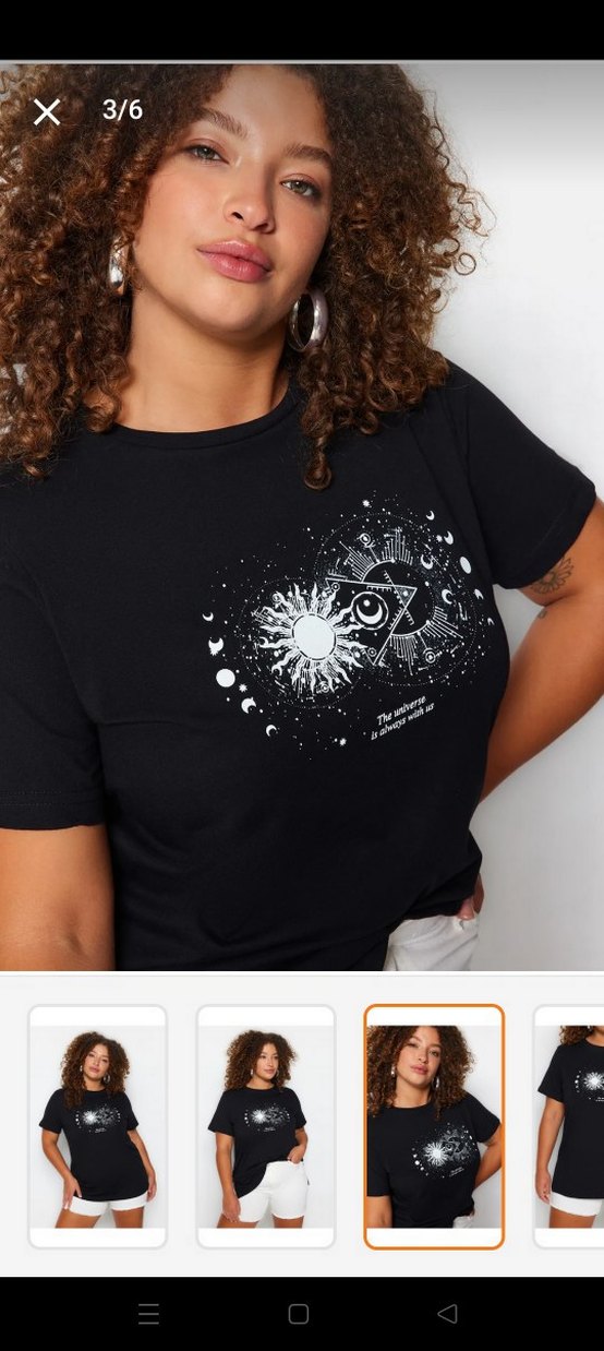 Siyah Baskılı Büyük Beden Tişört - Görsel 3