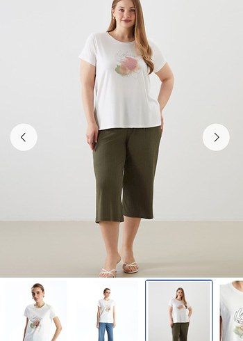 Beyaz Çiçek Baskılı Kısa Kollu Tişört - Görsel 3