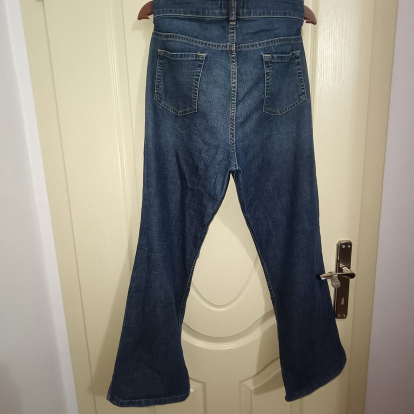 Düğmeli, Parlak Mavi Kadın Denim Pantolon - Görsel 5