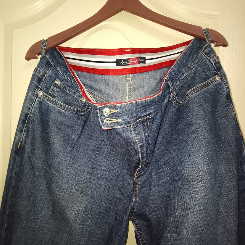 Düğmeli, Parlak Mavi Kadın Denim Pantolon - Görsel 4