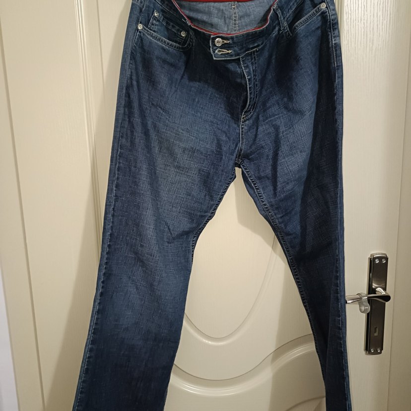 Düğmeli, Parlak Mavi Kadın Denim Pantolon - Görsel 3