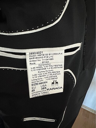 KARACA SMOKIN TAKIMI 48 Beden - Görsel 4