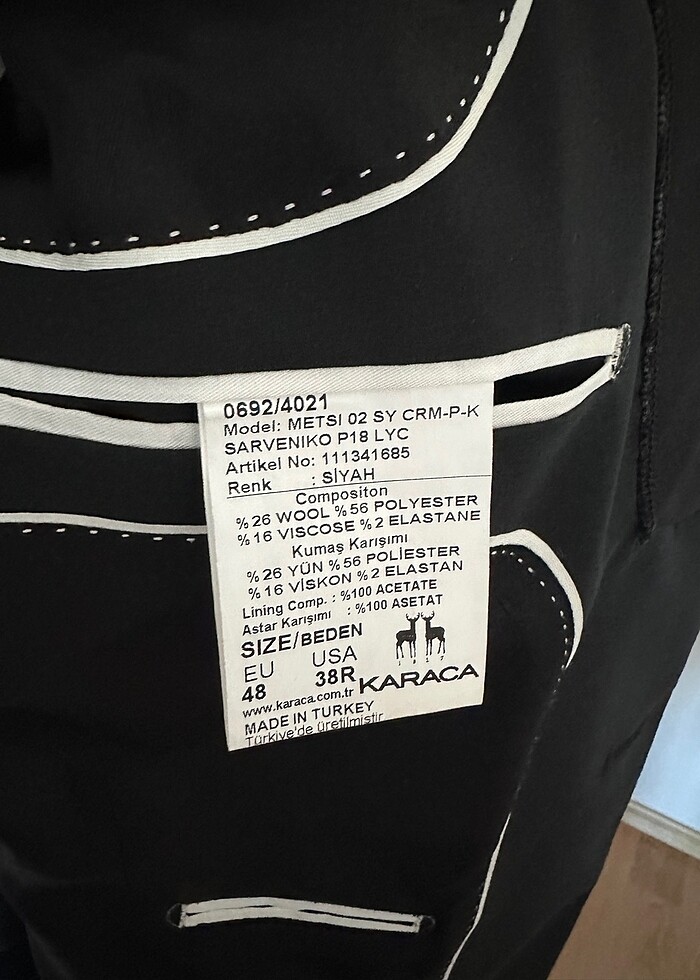 KARACA SMOKIN TAKIMI 48 Beden - Görsel 4
