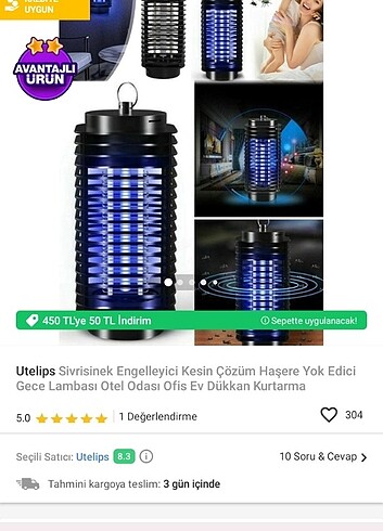 Sinek kovucu gece lambası