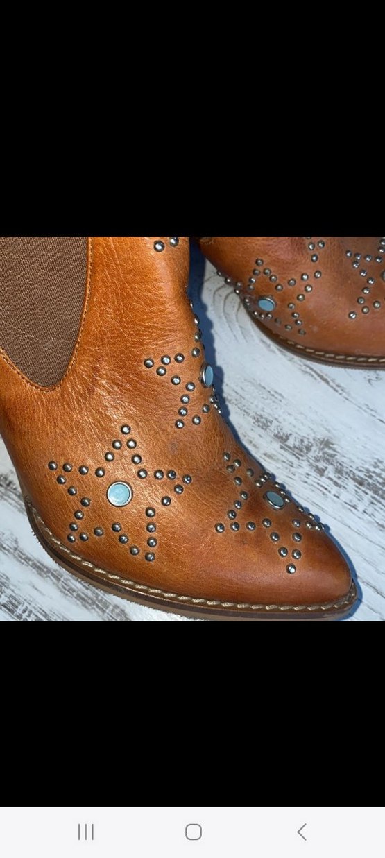 Boncuk İşlemeli Kahverengi Deri Bohem Kadın Bot - Görsel 4