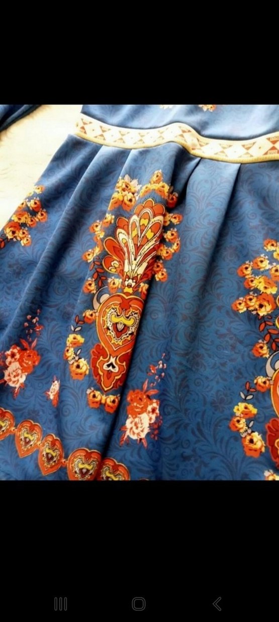 Nakışlı Mavi Uzun Kollu Bohem Elbise - Görsel 3