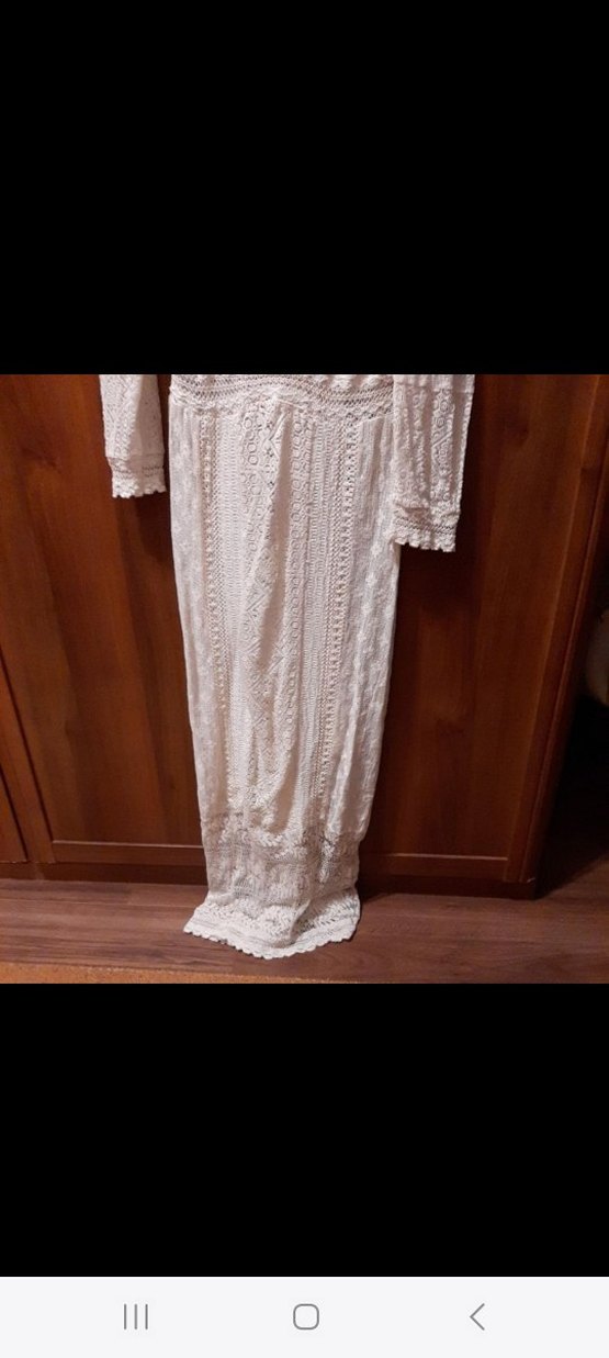 Dantel Detaylı Beyaz Uzun Kollu Bohem Elbise - Görsel 4