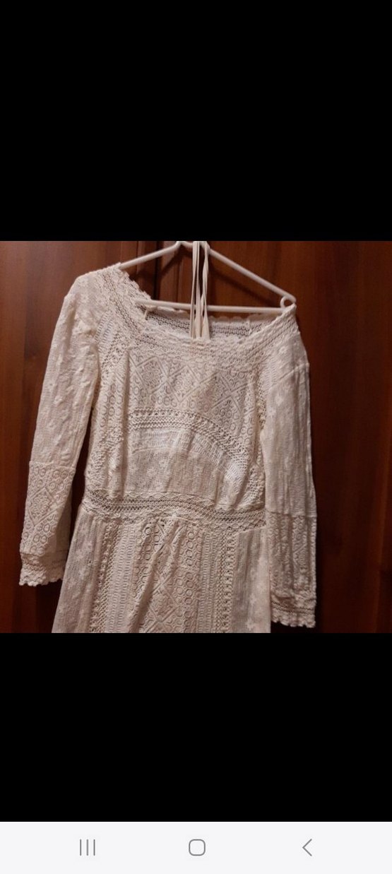 Dantel Detaylı Beyaz Uzun Kollu Bohem Elbise - Görsel 2