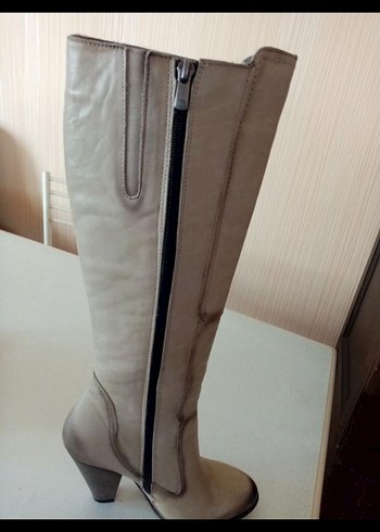 Bej Deri Kadın Dizüstü Çizme - Görsel 2