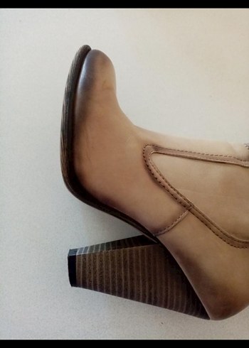 Bej Deri Kadın Dizüstü Çizme - Görsel 4