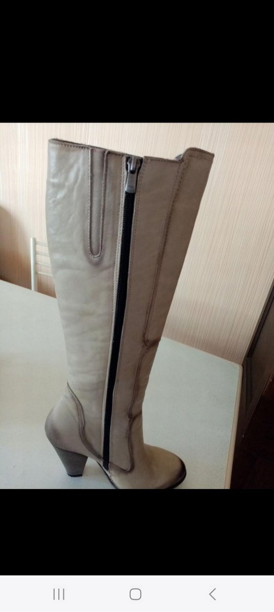 Bej Deri Kadın Dizüstü Çizme - Görsel 2