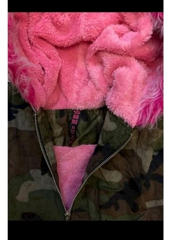 Pembe Kapüşonlu Kamuflaj Kadın mont - Görsel 4