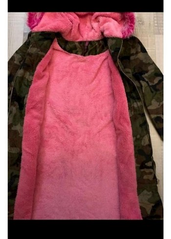 Pembe Kapüşonlu Kamuflaj Kadın mont - Görsel 3