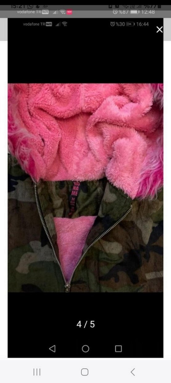 Pembe Kapüşonlu Kamuflaj Kadın mont - Görsel 4