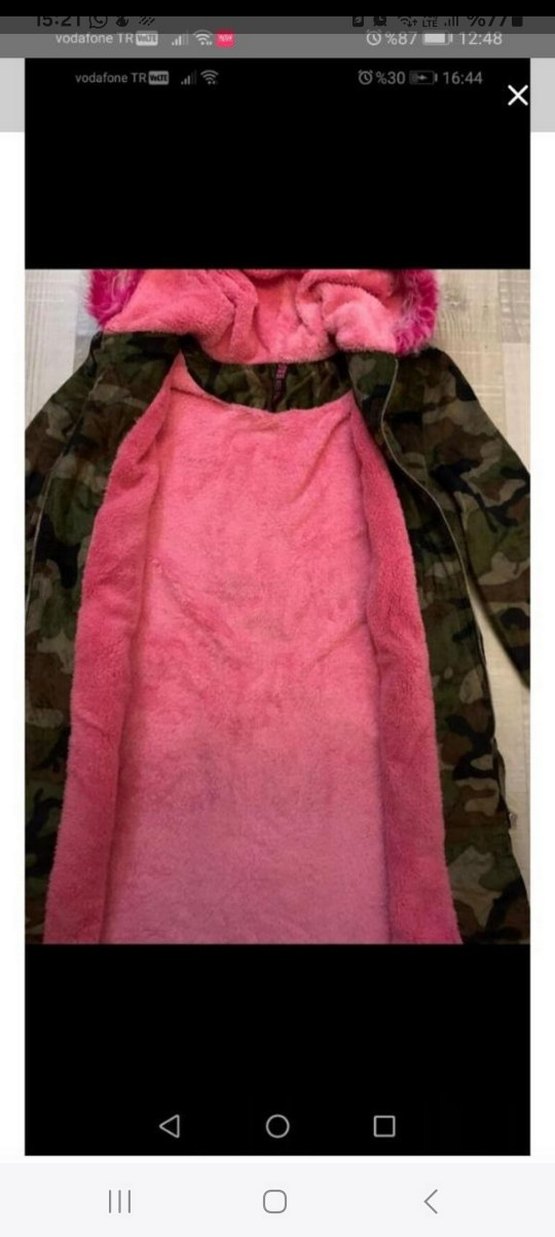 Pembe Kapüşonlu Kamuflaj Kadın mont - Görsel 3