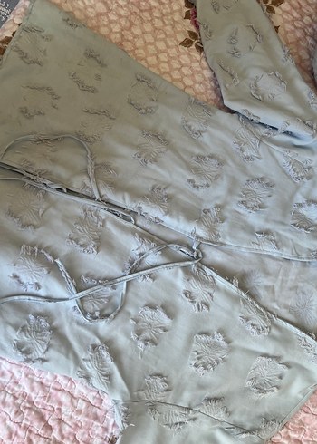 universal Beden mavi Renk Gri Nakışlı Dantel Detaylı Bohem Kadın Kimono