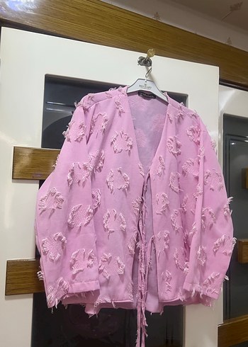 universal Beden Pembe Uzun Kollu Bohem Kadın Kimono