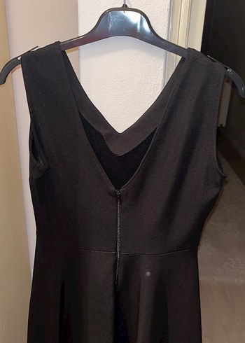 Siyah Uzun V Yakalı Drapeli Kadın Elbise - Görsel 3