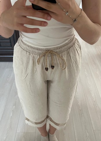m Beden beyaz Renk Beyaz Midi Pamuklu Geniş Kesim Kadın Pantolon