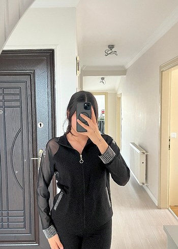 40 Beden Gri Transparan Baskılı Uzun Kollu Hırka