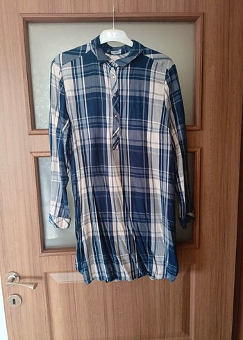 LC Waikiki Düğmeli Mavi Ekose Kadın Tunik