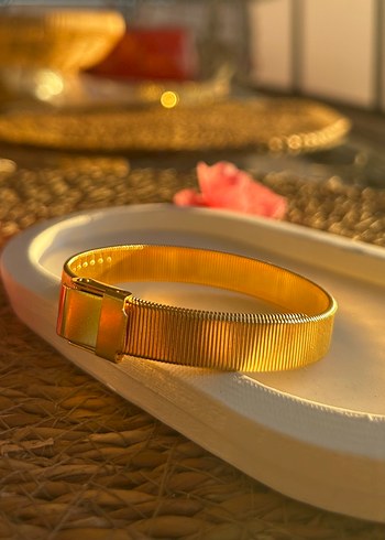 Sterling silver Altın Renkli Tokalı Kadın Bileklik