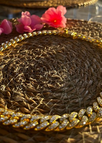 Sterling silver Uzun Zincir Detaylı Parlak Altın Kolye