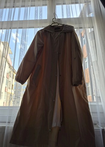 Bej Kadın uzun Boy Düğmeli Yağmurluk - Görsel 2