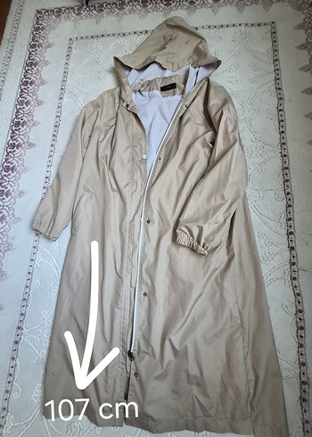 Bej Kadın uzun Boy Düğmeli Yağmurluk - Görsel 3