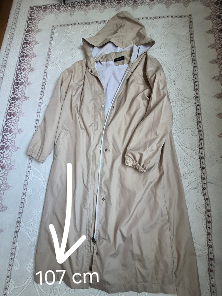 Bej Kadın uzun Boy Düğmeli Yağmurluk - Görsel 3