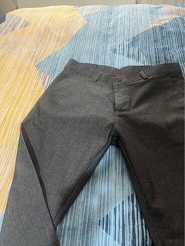 32 Beden gri Renk Gri keten slim fit dar paça erkek pantolon