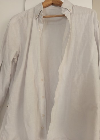 Düğmeli Beyaz Keten Kadın Gömlek - Görsel 2