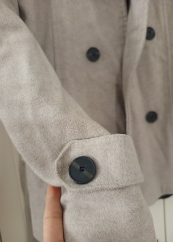 Bej Süet Midi Boy Düğmeli Hamile Kabanı - Görsel 3