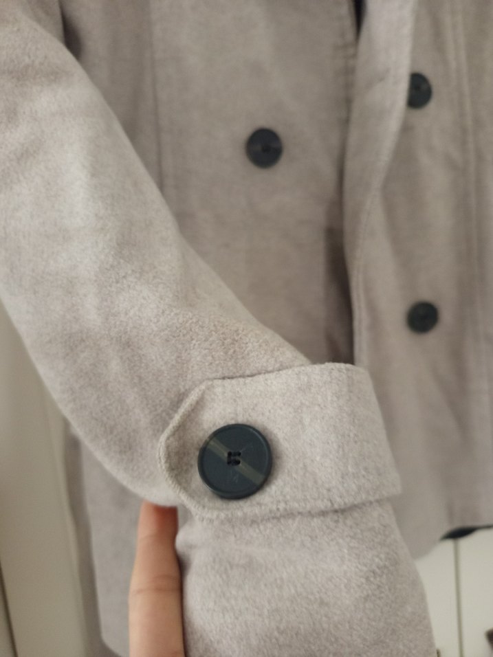 Bej Süet Midi Boy Düğmeli Hamile Kabanı - Görsel 3